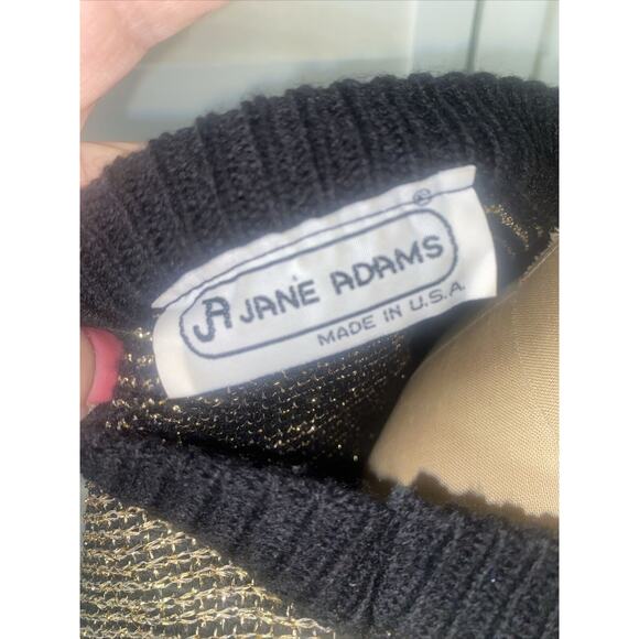 VINTAGE Jane Adams 80s Black Gold Oversized Sweater Preppy USA Made Sz Med / Lar - Picture 6 of 6